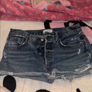 Agolde Blue Distressed Denim Shorts